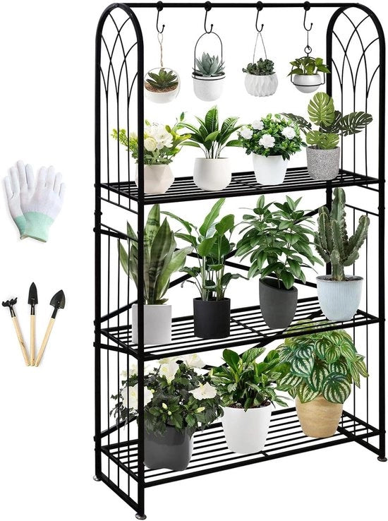 Verstilizzatore in Metallo con Altezza Regolabile 130.5 cm Nero per Piante Multiple - Supporto per Fiori per Interni e Esterni - Scale per Piante per Salotto - Standa per Fiori