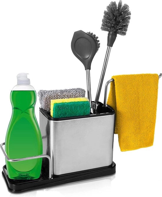 Organizzatore per Bacinella in Acciaio Inossidabile - Pratico Set di Organizzatori per la Cucina - Organizzatore per la Bacinella con Spazzole e Asciugamani
