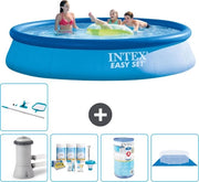 Piscina Rond Opblaasbar Easy Set - 396 x 84 cm - Blu - Inclusa Pomp Kit di Manutenzione - Filtro - Copertura del Terreno - Set di Pulizia - Mat Matita Solare