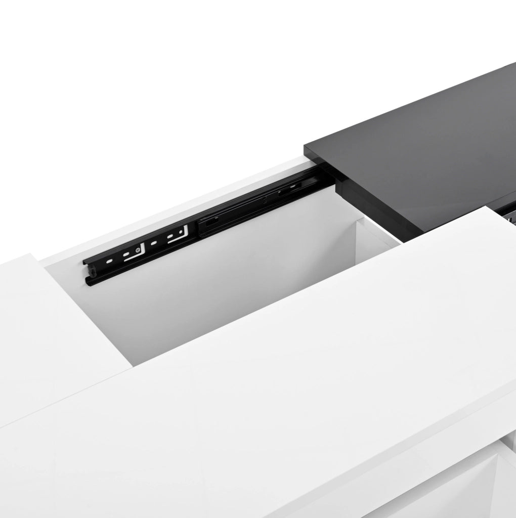 Tavolino da caffè 80x50x35.5 cm con illuminazione LED RGB; piano estraibile; MDF nero e bianco