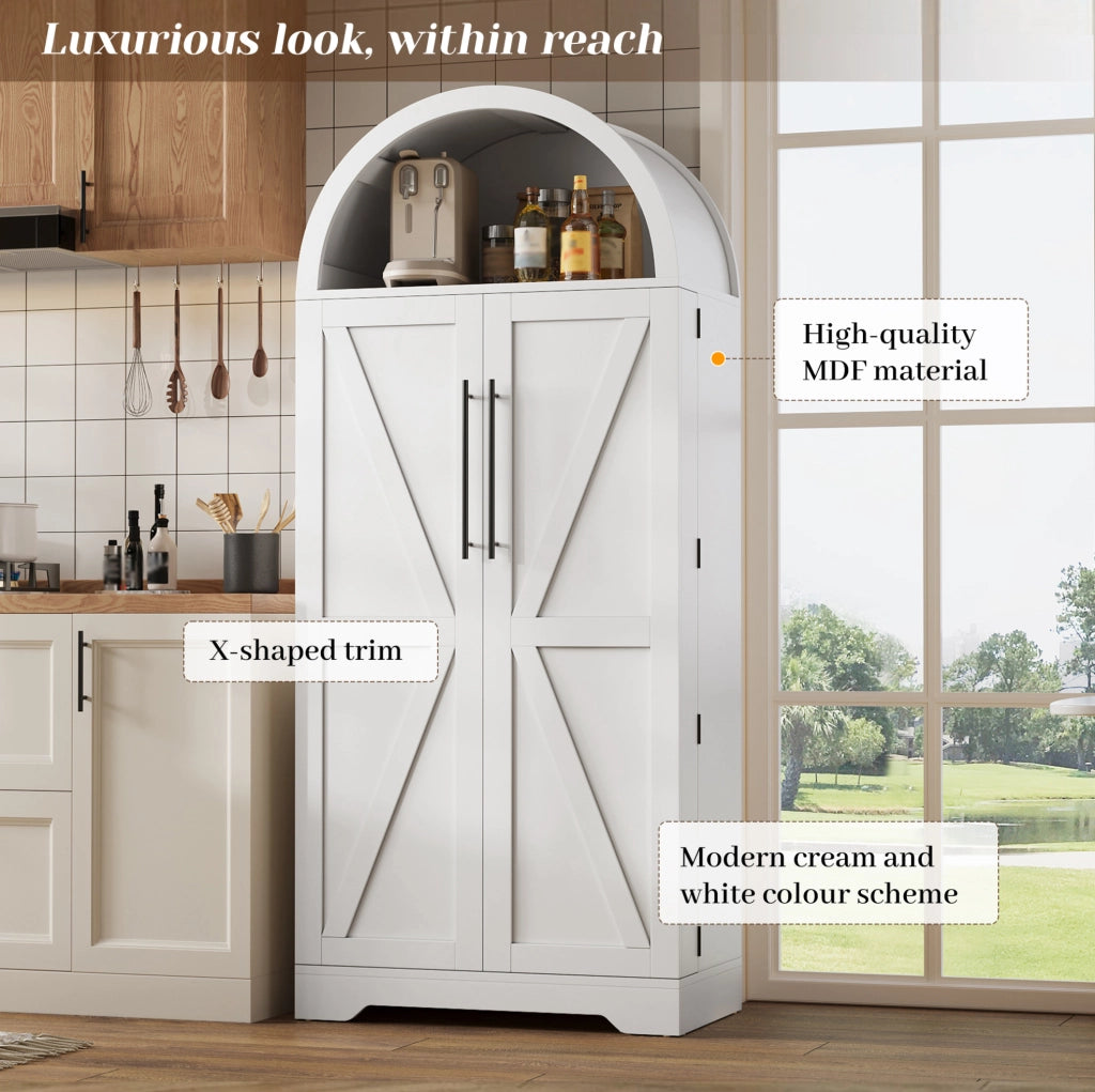 Mobile contenitore ad arco 70x40x165 cm in MDF bianco con ante e vani aperti