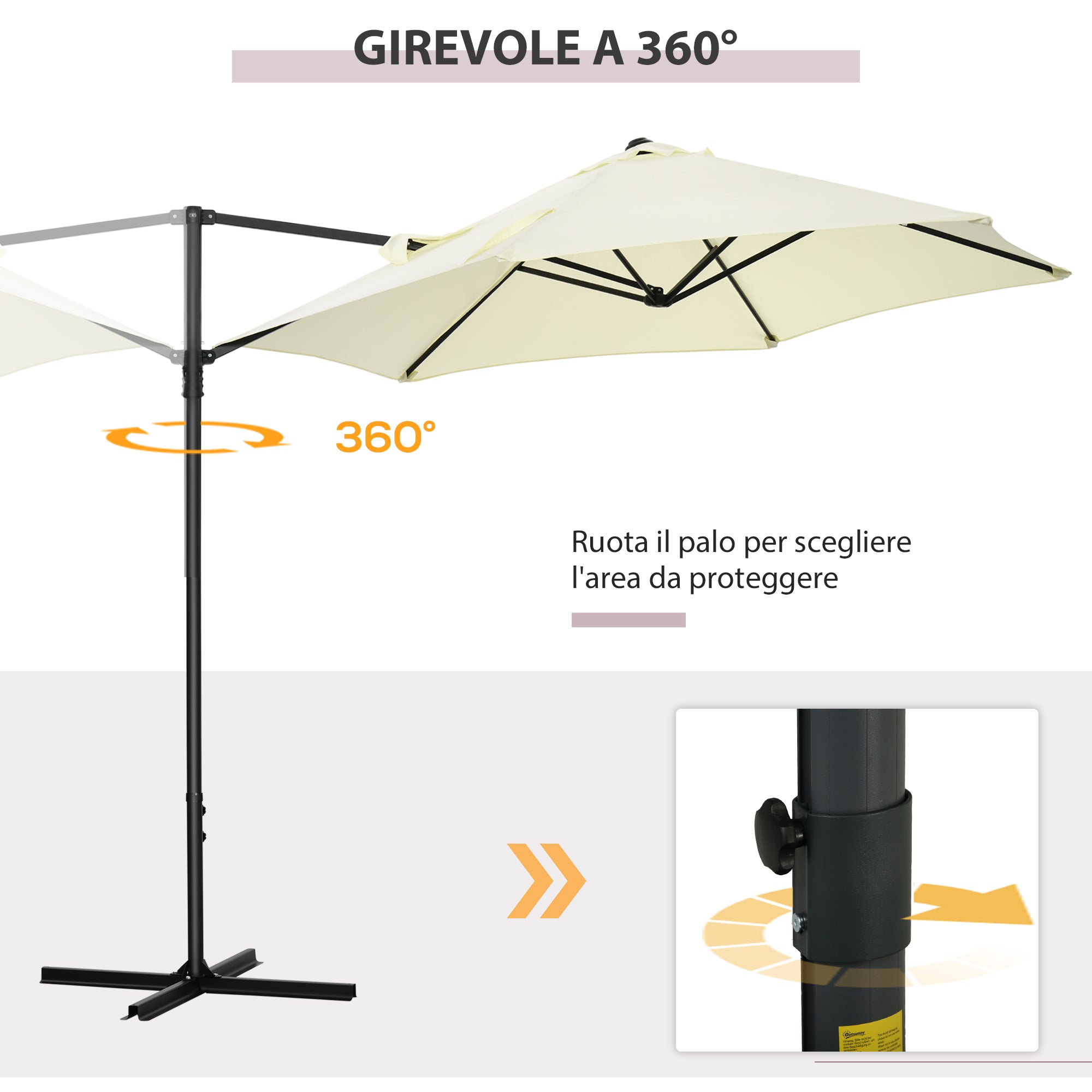 Ombrellone da Giardino a Sbalzo Ø256x245 cm con Rotazione a 360 Beige
