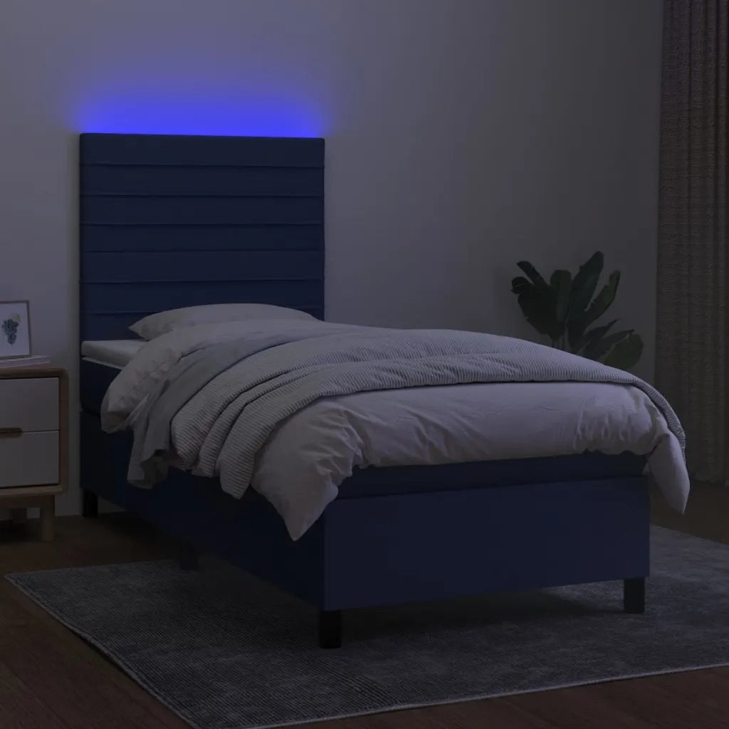 Letto a Molle con Materasso e LED Blu 90x200 cm in Tessuto 3134931