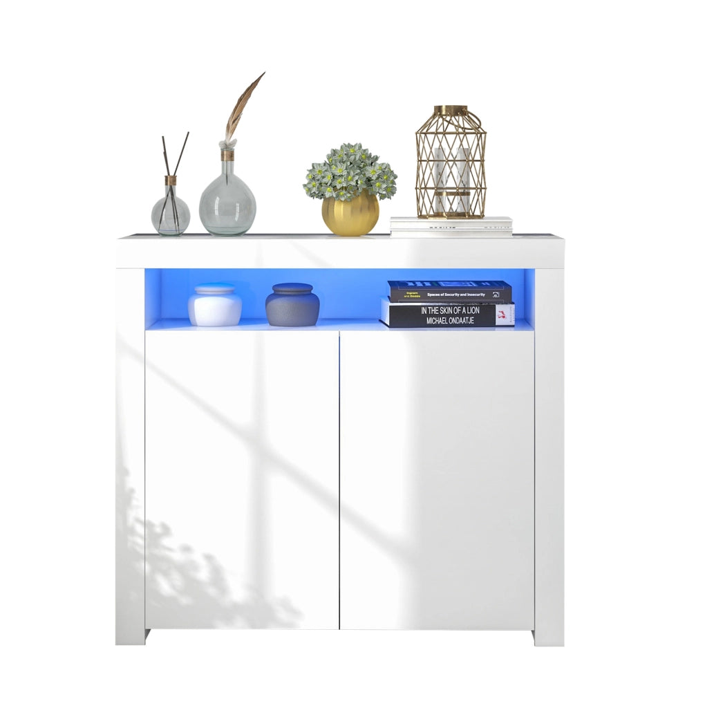 Sideboard LED con 2 ante 108x40x92 cm bianco lucido