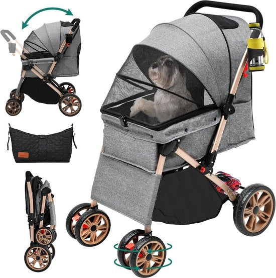Wand-wagen per bambini per cani - 2 direzioni di viaggio, con contenitore di stoccaggio e portabibite, - per piccoli e medi cani - Carrello per cani con 3 posizioni