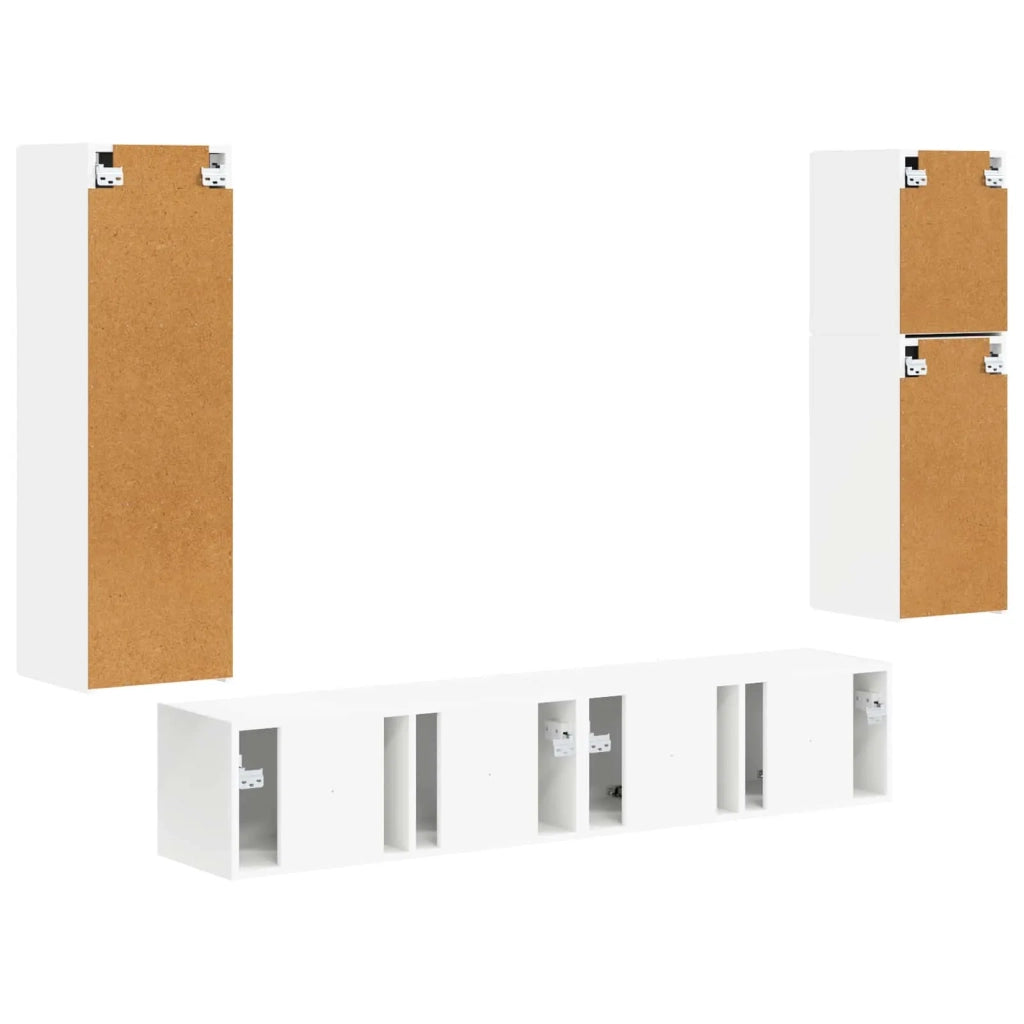 Set mobile TV Montaggio a parete 4 pz-Credenza per TV Bianco Legno multistrato 673924