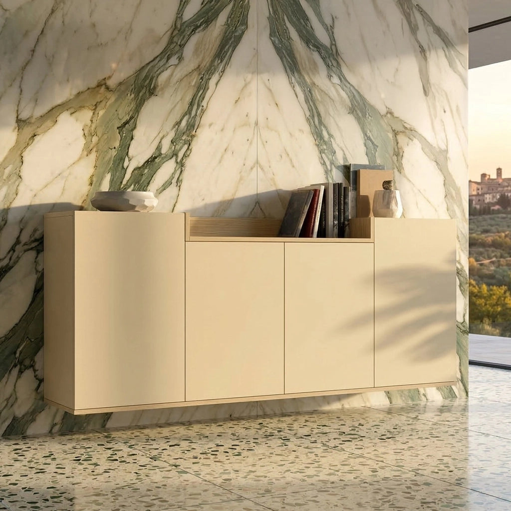 Madia Swink, Credenza 6 Ripiani Made in Italy, 160x35x70h cm Bianco Cashmere