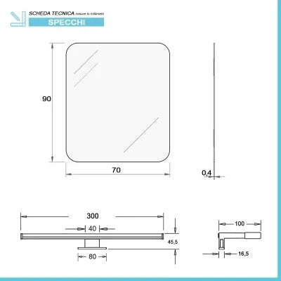 Specchio LED 70x90 cm reversibile con angoli stondati e luce naturale