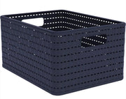 ROTHO CESTA COUNTRY MIDNIGHT BLUE IN PLASTICA INTRECCIATO CON FORI PER MANIGLIE MULTIUSO SALVASPAZIO COLORE BLU 18LT 37X28HX18 CM