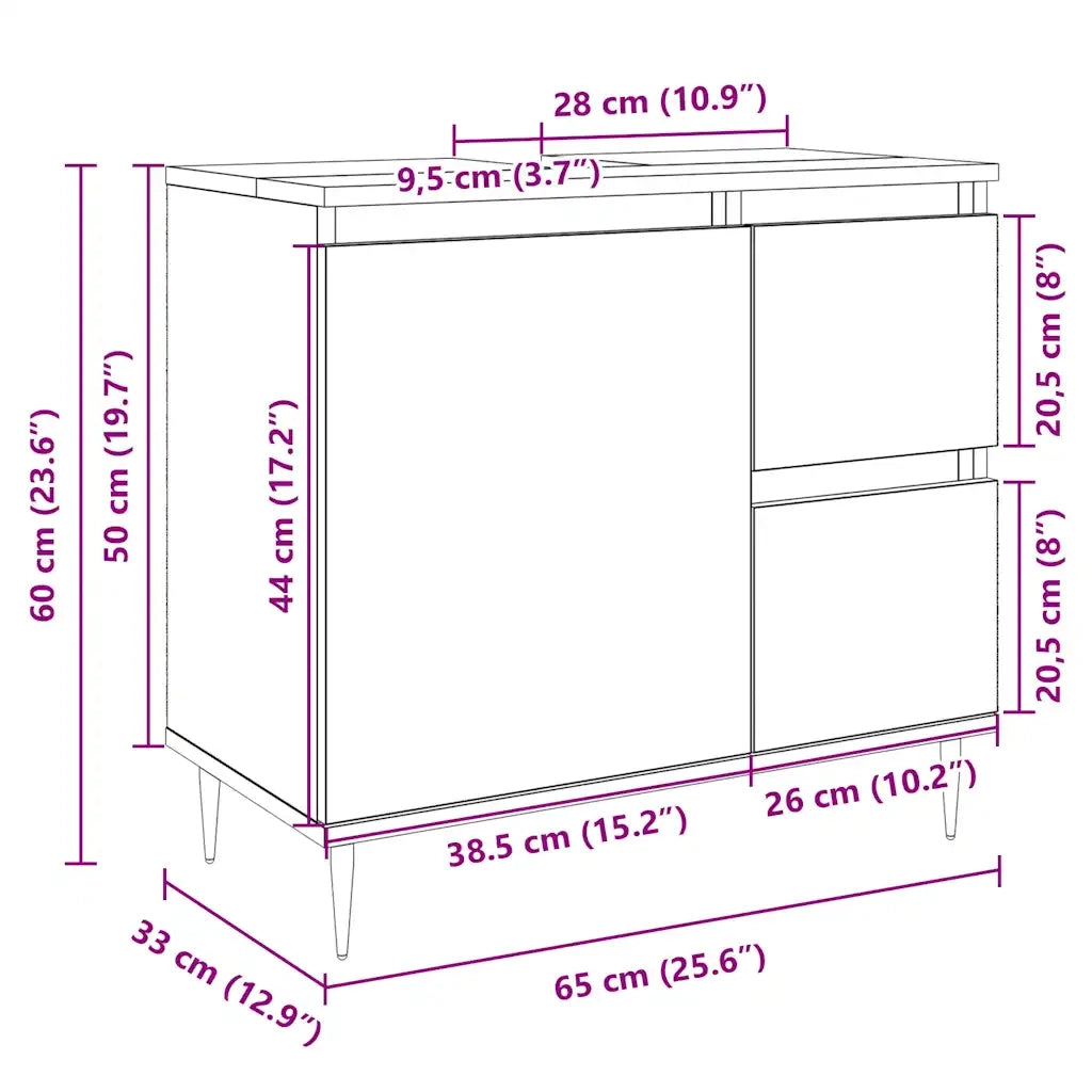 Mobile Lavabo da Bagno Rovere Sonoma 65x33x60 cm in Truciolato 849676
