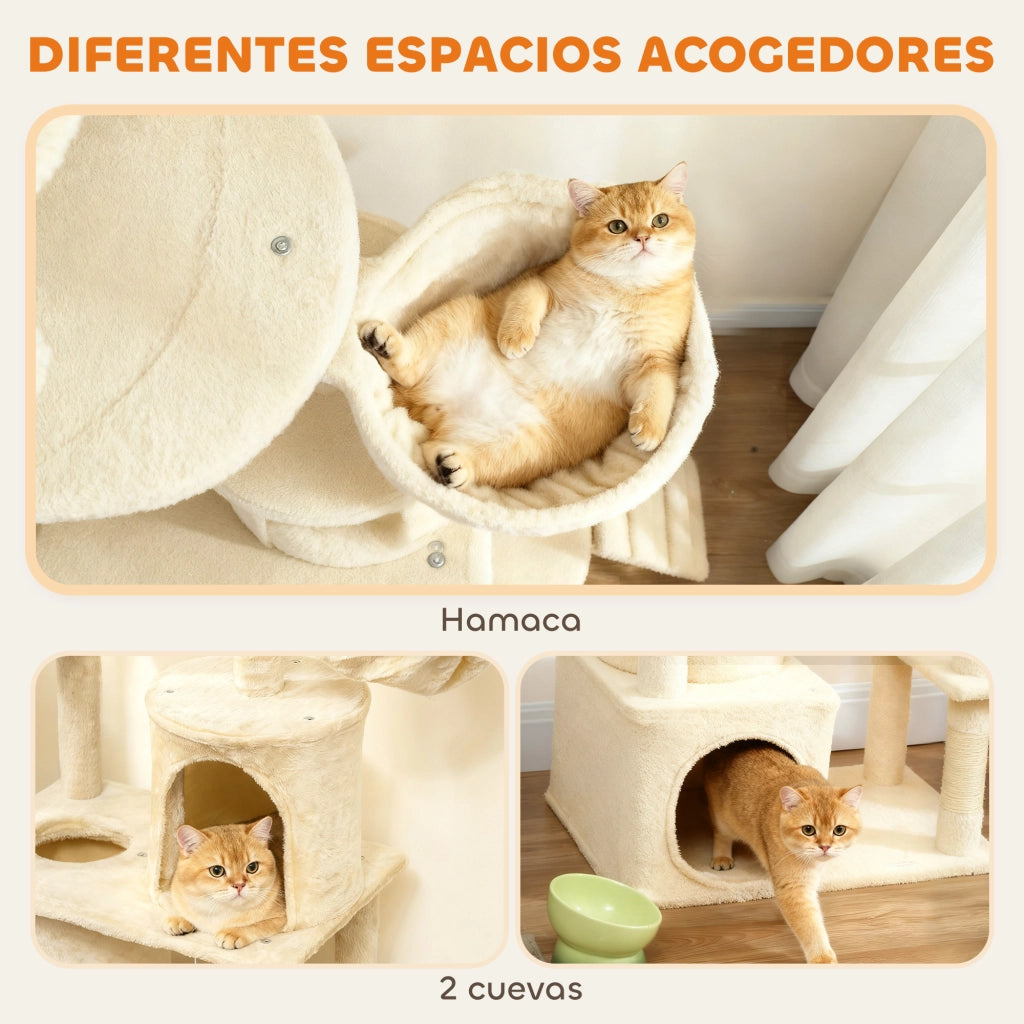 Albero tiragraffi per gatti con piattaforme, tunnel e amaca ¨C zephmum ¨C 170 cm, beige