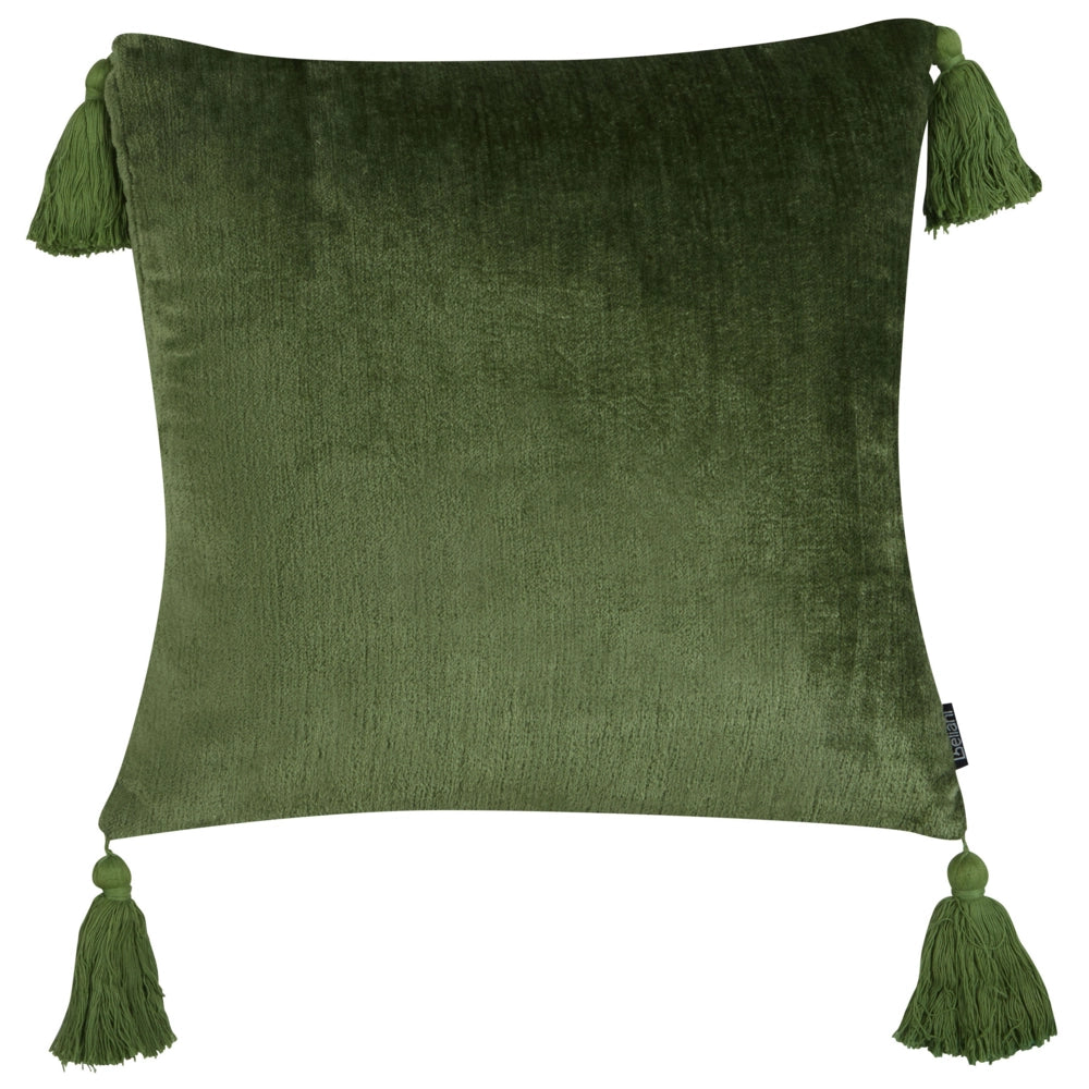 Cuscino in velluto decorativo verde con nappe quadrato 45 x 45 cm camera da letto soggiorno