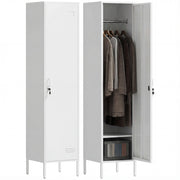 Armadio Spoiatoio 40x40x179 cm con Porta Chiudibile Portanome e Asta Appendiabiti in Metallo Bianco