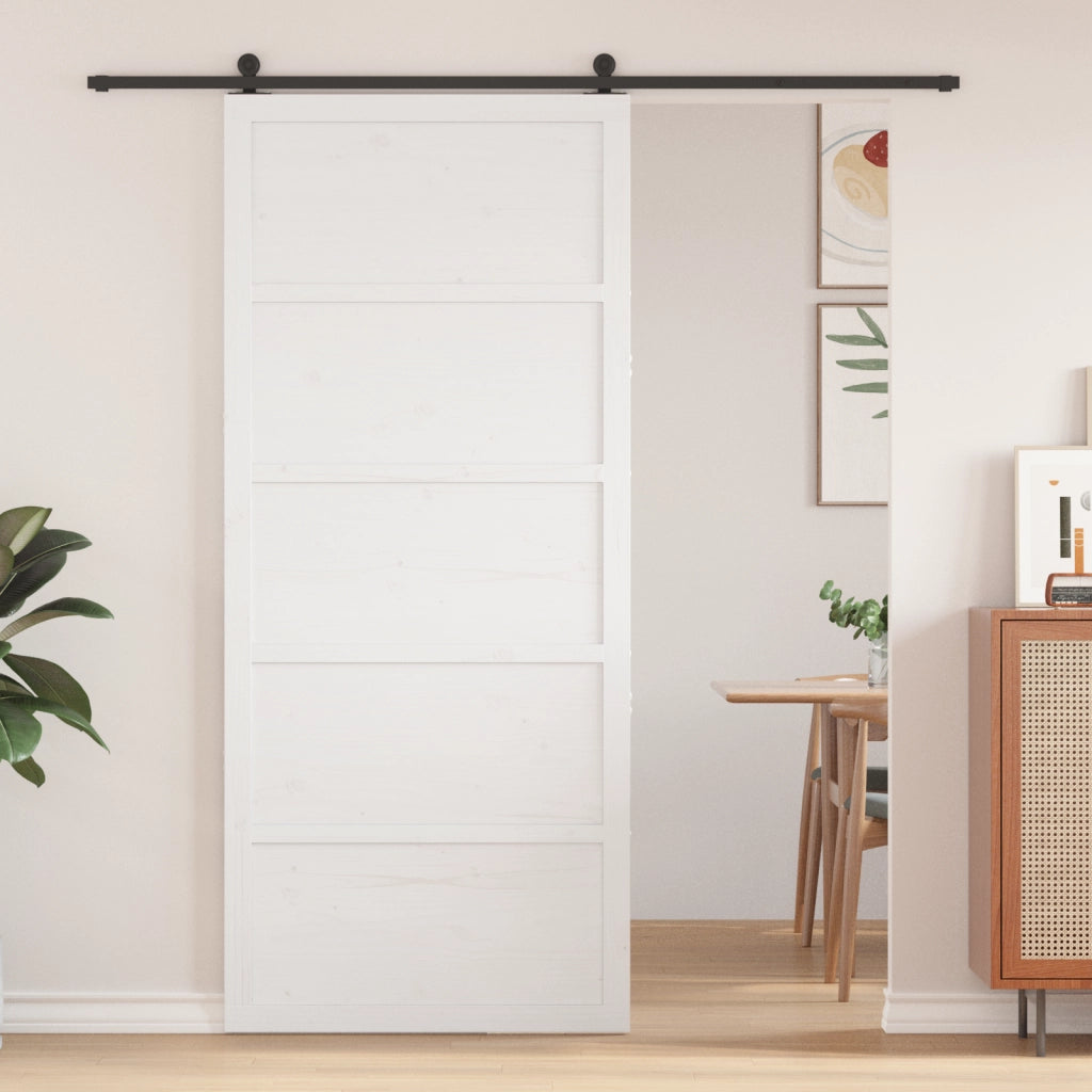 Porta a Fienile Bianca 90x208 cm in Legno Massello di Pino