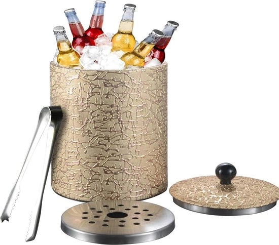 Bacetto per ghiaccio in acciaio inossidabile a doppia parete isolato con coperchio - Strumento per strizzare con pinze per feste di bar, matrimoni, riunioni