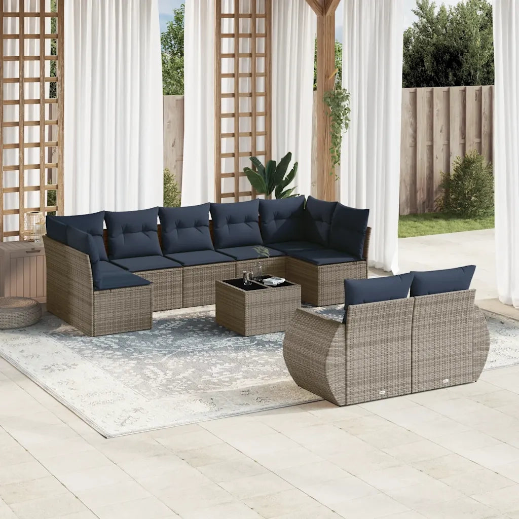 Set Divani da Giardino 10 pz con Cuscini Grigio in Polyrattan 3221830