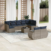 Set Divani da Giardino 10 pz con Cuscini Grigio in Polyrattan 3221830