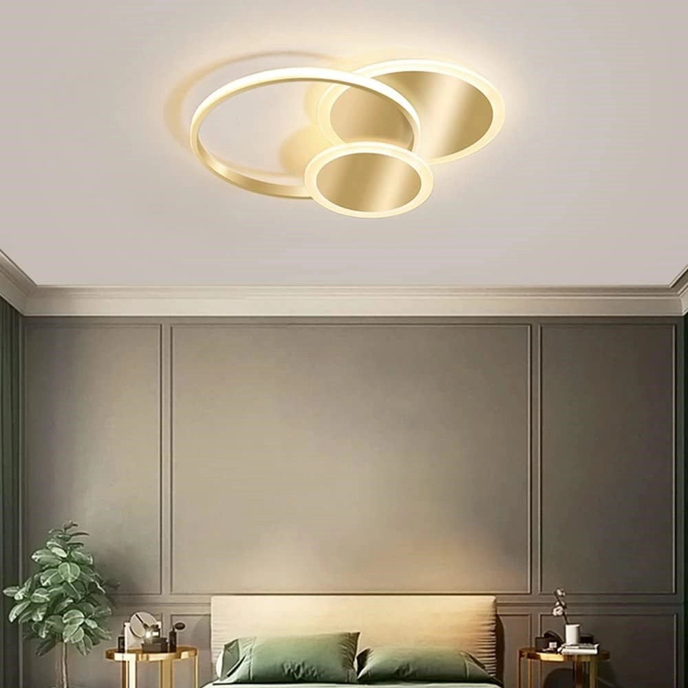 Trade Shop - Plafoniera Luce Naturale Led Cerchi 38w Lampadario Da Soffitto Oro Moderno 50033 -