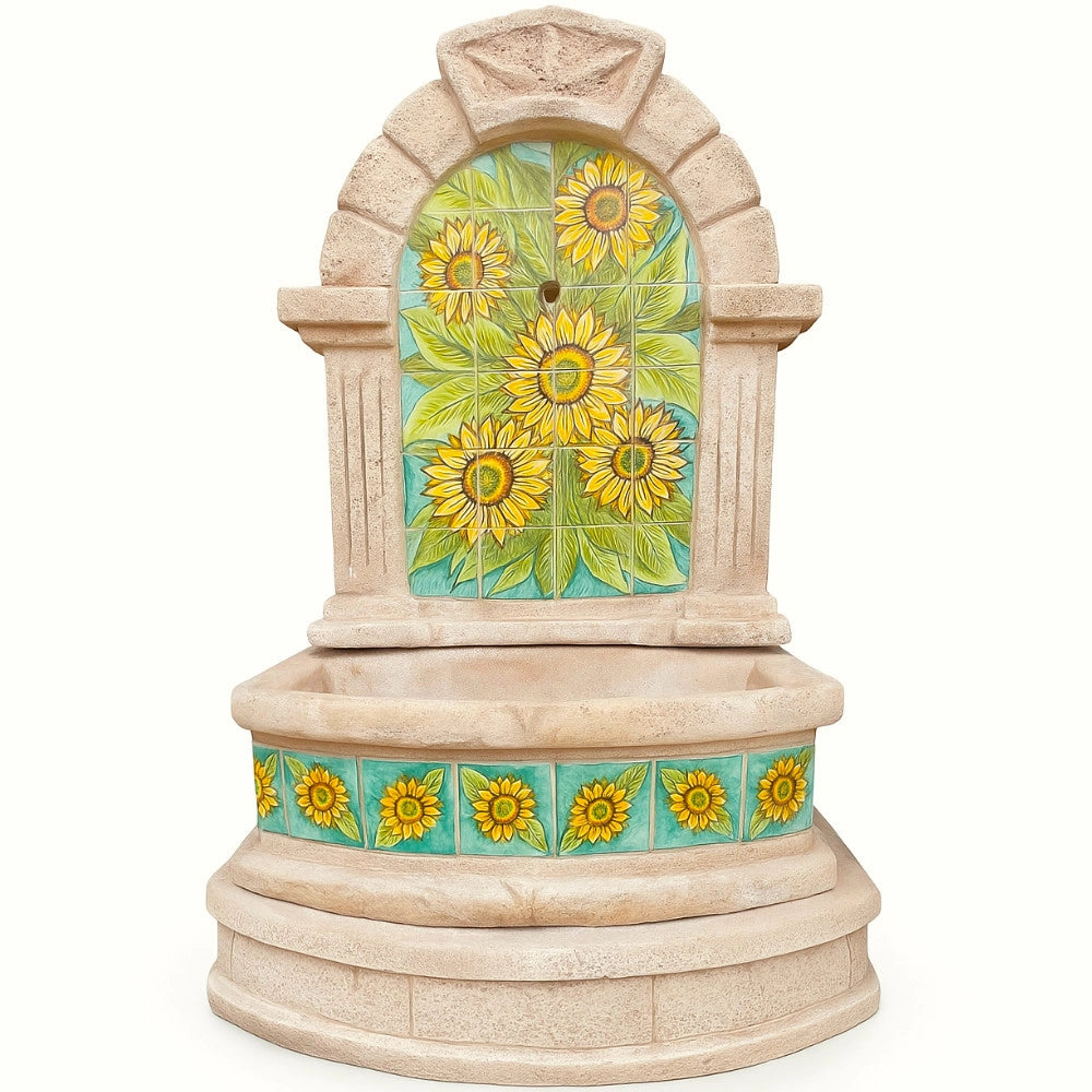 Fontana spagnola modello girasoli maiolica h120xl80xp45 cm cemento effetto pietra