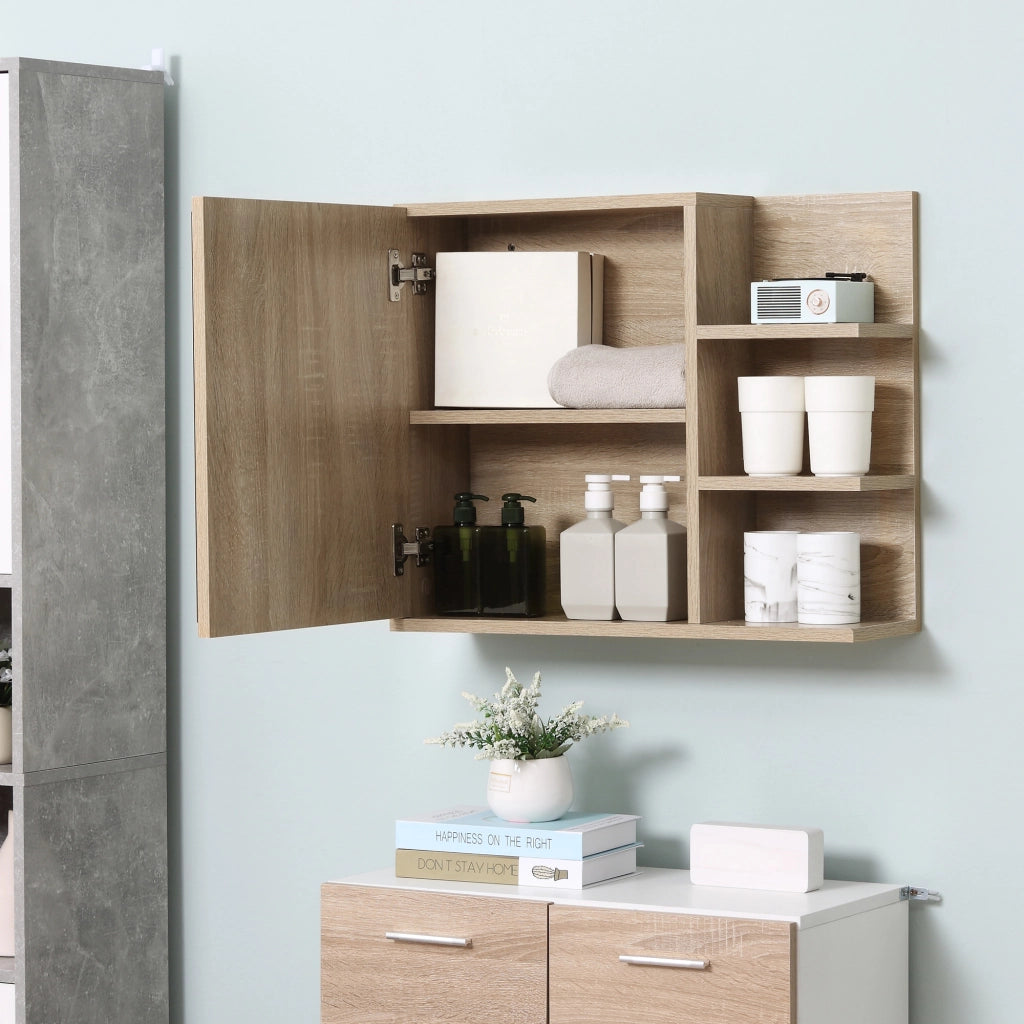 Armadio con Specchio e Ripiani per Bagno ¨C zephmum ¨C Pannelli Particelle Rovere Chiaro