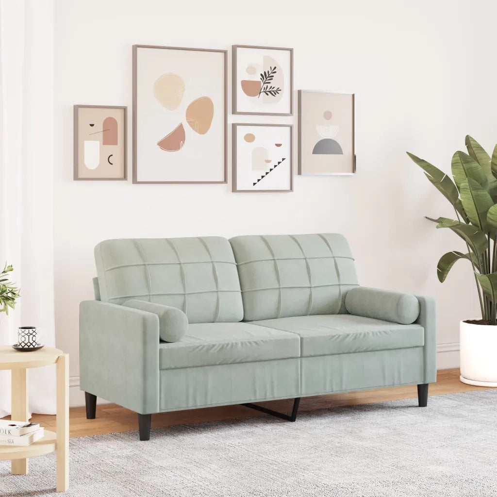 Divano | Divano da soggiorno | Sofa a 2 Posti con Cuscini Grigio Chiaro 140 cm in Velluto