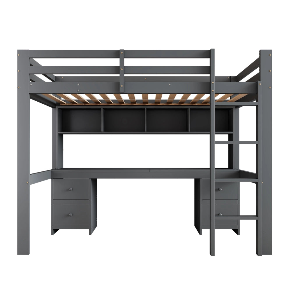 Letto a soppalco 90x200 cm con scrivania e cassetti grigio
