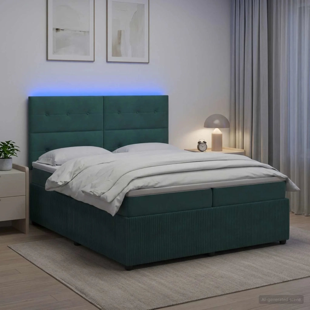 Letto Box Spring LED con Materasso Verde Scuro 200 x 200 cm 3456140