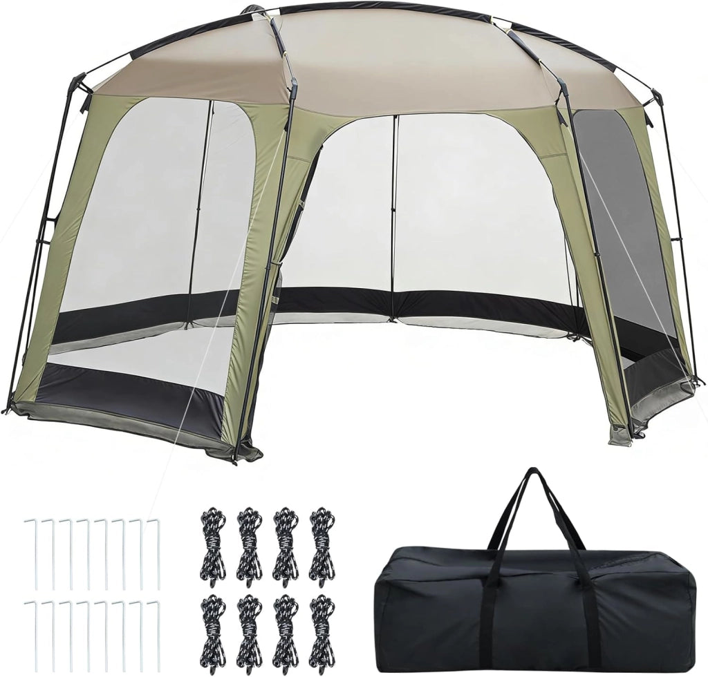 Tenda da Campeggio Pieghevole, Tenda da Esterno per 6-8 Persone con Zanzariera, 8 Corde Antivento, 16 Picchetti, Borsa per il Trasporto per Giardino e Cortile, 380 x 355 x 255 cm
