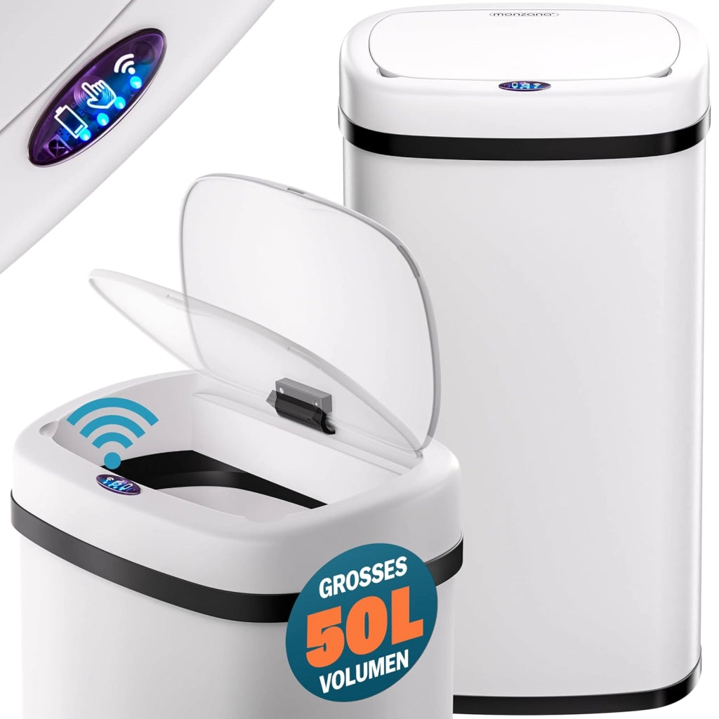® Cestino per Rifiuti con Sensore 50L in Acciaio Inox Pattumiera con Fissaggio Coperchio incl. Cavo USB Secchio Display LED