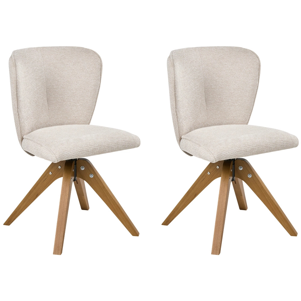 Set di 2 sedie da pranzo girevoli Rivestimento in tessuto beige chiaro Base con gambe in legno girevoli in metallo