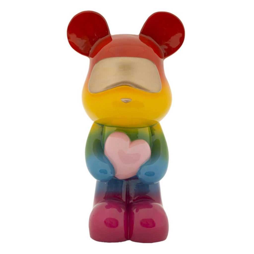 Scultura orsetto Rainbow in piedi in resina arcobaleno