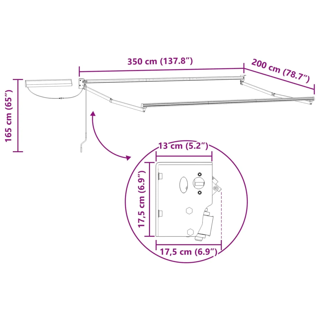 Struttura della tenda elettrica retrattile Antracite 3,5 x 2 m