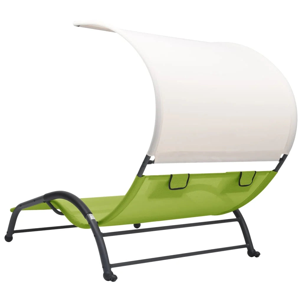 Lettino prendisole sedia a sdraio lettino prendisole letto da giardino mobili da giardino mobili da esterno doppi con baldacchino in textilene verde 02_0012726
