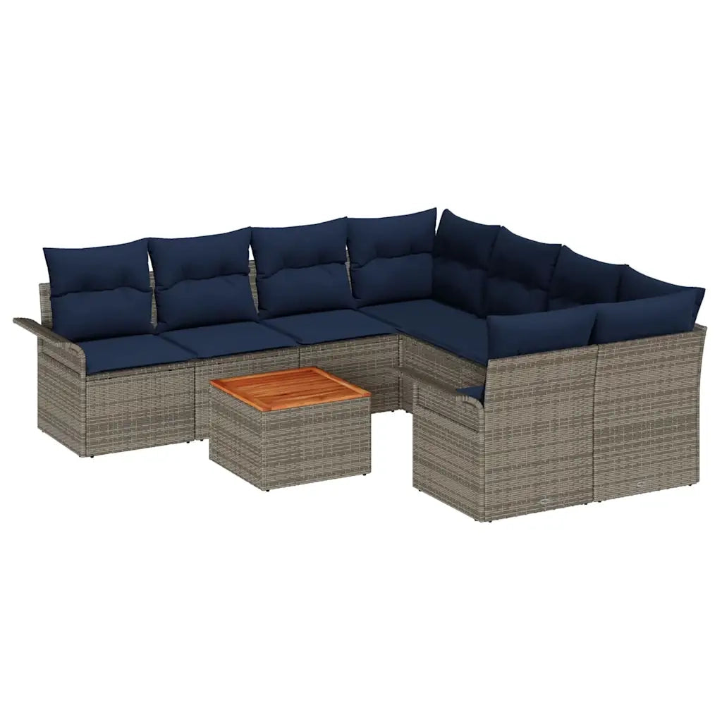 Set Divano da Giardino 9 pcs Grigio e Blu Navy polyrattan 3355980