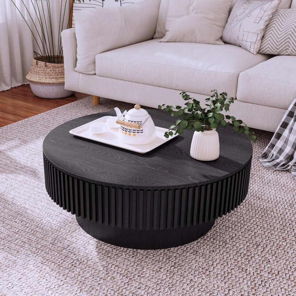 Tavolino da Caff¨¨ Rotondo con Ripiano ¨C MINIMAL ¨C Legno Massello, Nero, ?75 cm