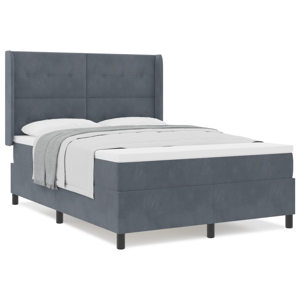 Letto Box Spring con Materasso Grigio Scuro 140x200 cm in Velluto
