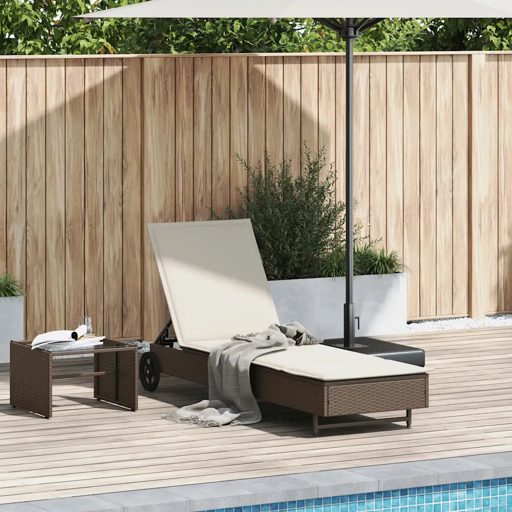 Lettino Prendisole | Sdraio da giardino | Lettino da sole con Ruote e Cuscino in Polyrattan Marrone