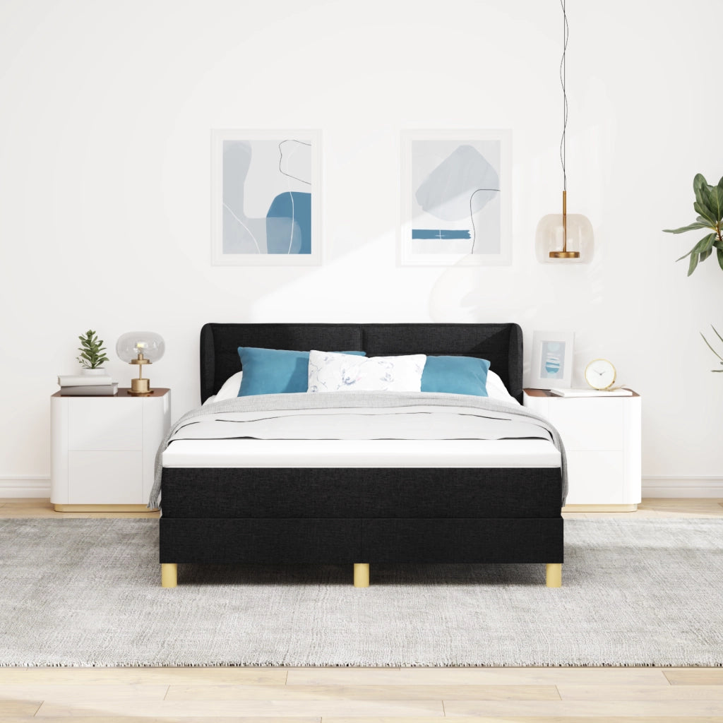 Letto con Rete a Molle e Materasso - Nero, 160x200 cm, Tessuto
