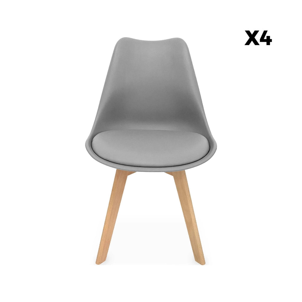 Set 4 sedie scandinave imbottite con gambe in legno , grigio