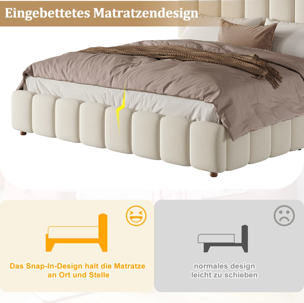 Letto matrimoniale contenitore in velluto beige 160 x 200 cm
