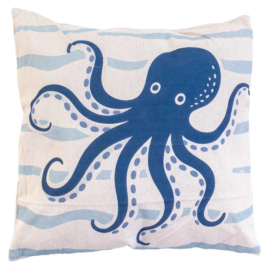 Cuscino in cotone con polpo blu, 40x40x15h cm
