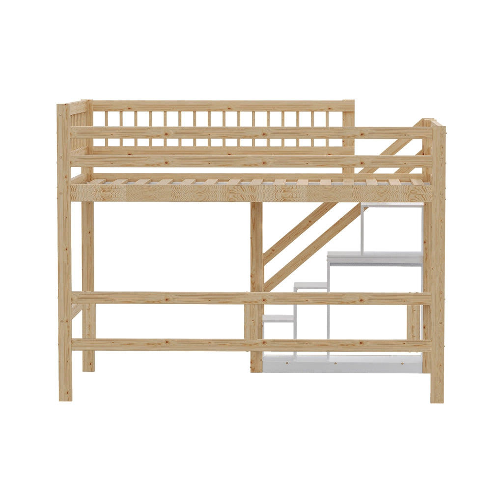 Letto a Soppalco Letto Matrimoniale con Scala Contenitore e Sponda Alta; 140 x 200 cm; senza Materasso