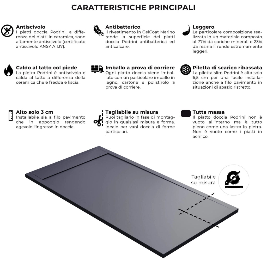 Piatto Doccia 80x100 cm in Pietra Bonussi Kamet Antracite