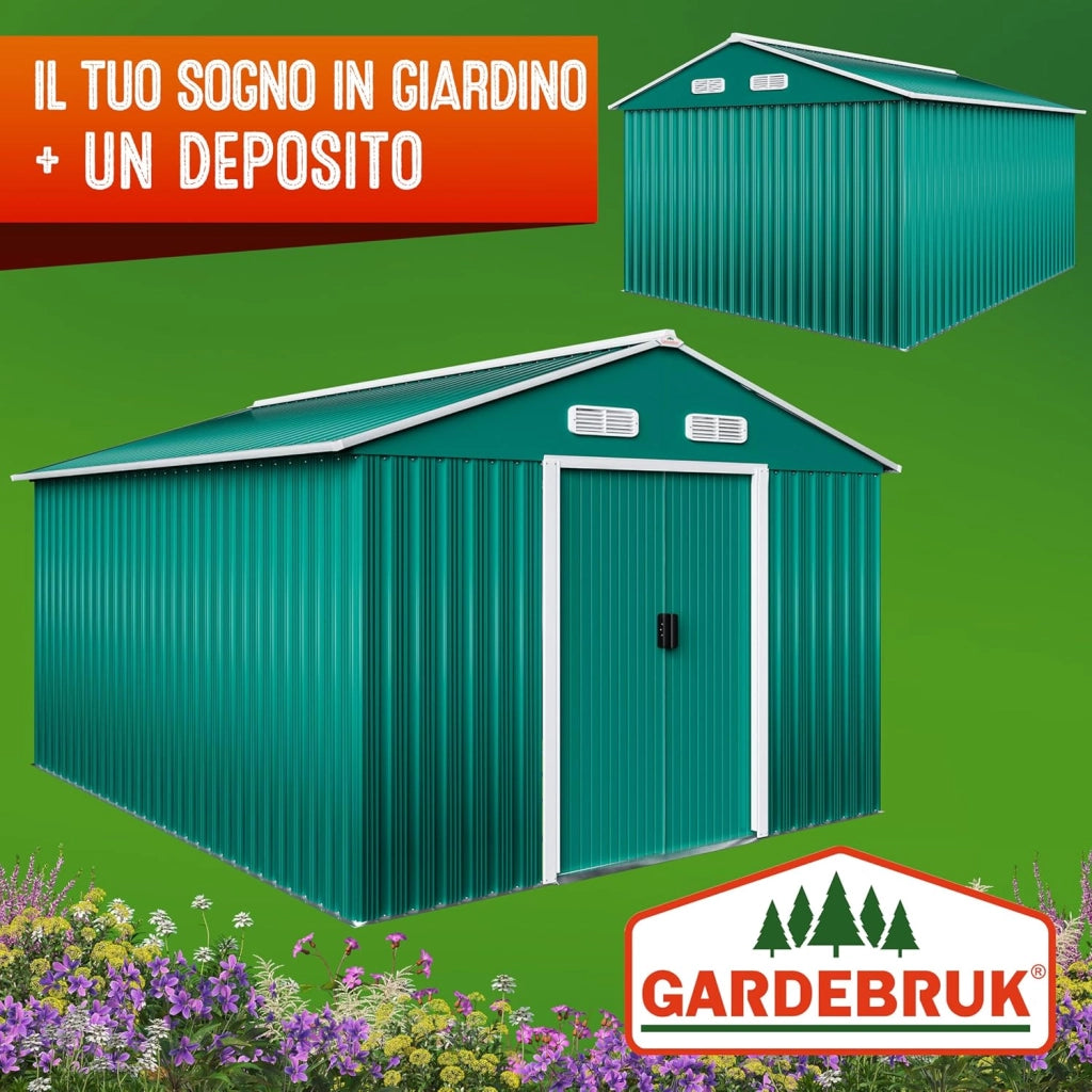 Capanno da Giardino XXL 8m² Fondamenta 312x257x178cm Porta Scorrevole Rimessa per Attrezzi da Esterno 15m³
