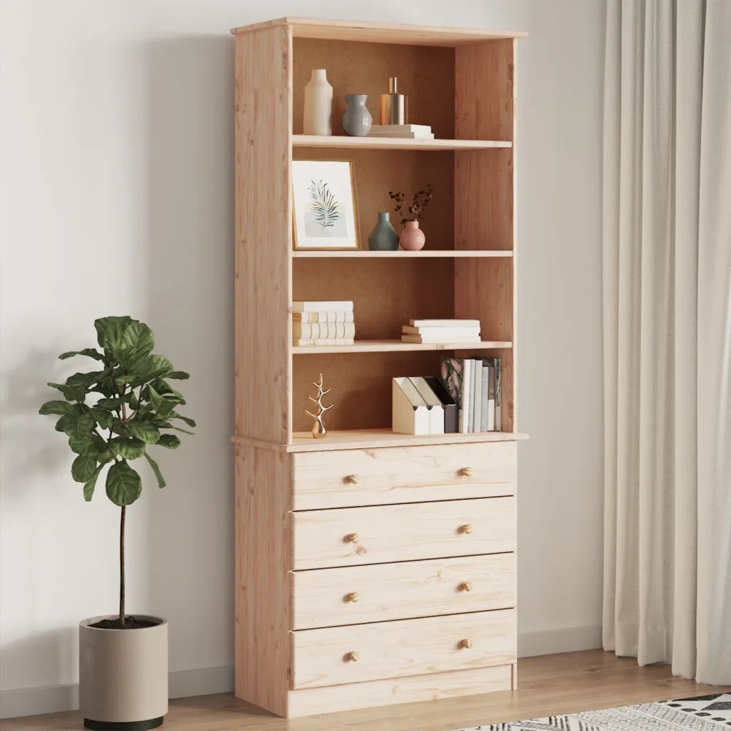 Libreria con Cassetti-Scaffale per Libri-Mobile di Stoccaggio ALTA 77x35x186,5cm Legno Massello di Pino
