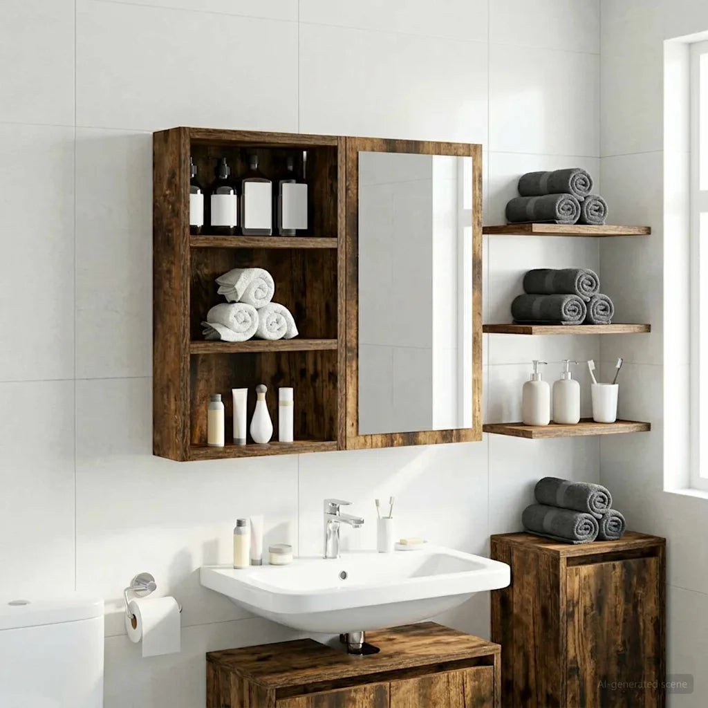 Armadio da bagno a muro Quercia Affumicata 30 x 10 x 50 cm 889315