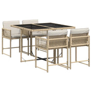 Set da Pranzo da Giardino 5 pz | Set Salotto da Giardino con Cuscini Beige in Polyrattan