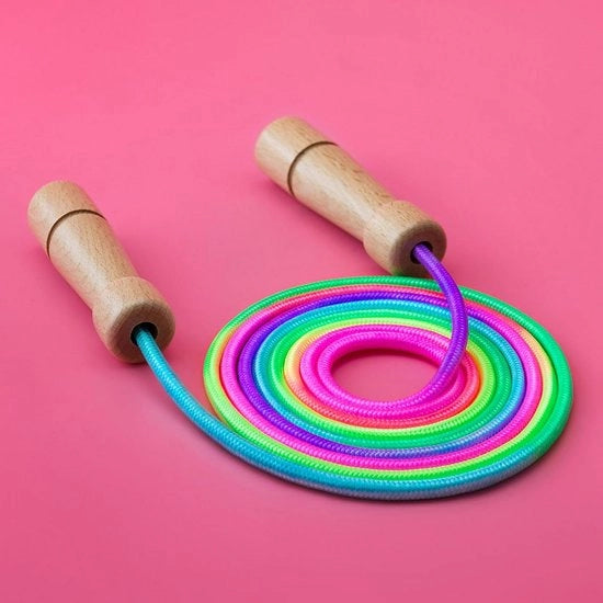 Impacco a Cappio con Maniglie in Legno - Edizione per Bambini con Arcobaleno, Circa 250 cm Incluso Amplificatore Centrale per Ragazzi e Ragazze - Impacco da Balzo per Principianti e Avanzati