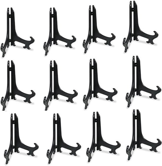 Display stand per esposto in plastica - Set di 12 supporti per esposto per decorazione - Altezza 12,5 cm (5 pollici) - per foto o altri oggetti per matrimoni, arredamento domestico, compleanni, tavoli - nero - 5in