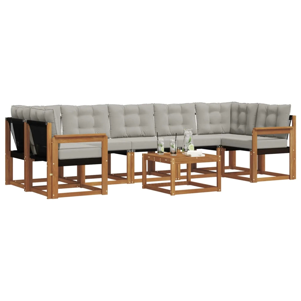 Set di divani da esterno 8 pcs Grigio Naturale e Chiaro